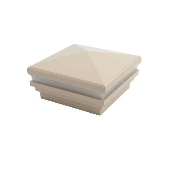 LMT 4" Sq. Neptune Halo Low Voltage LED Lighted Vinyl Post Cap - Almond 1833-LED-NA-3K