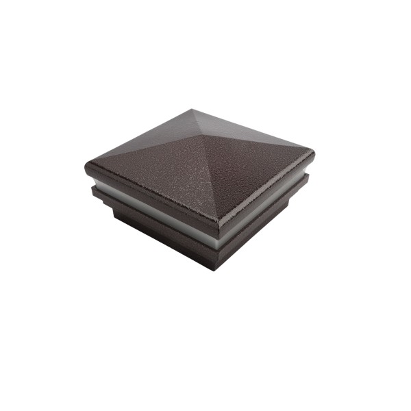 4" Sq. Neptune Halo Low Voltage LED Lighted Vinyl Post Cap for Vinyl Fence and Railing (Cool White) Antique Brown