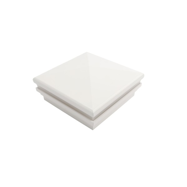6" Sq. Neptune Halo Low Voltage LED Lighted Vinyl Post Cap for Vinyl Fence and Railing (Warm White) White
