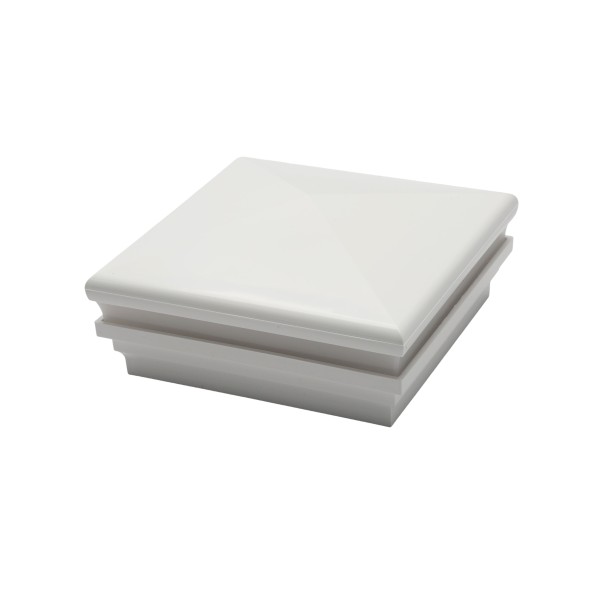 6" Sq. Neptune Halo Low Voltage LED Lighted Vinyl Post Cap for Vinyl Fence and Railing (Cool White) White (simple6)