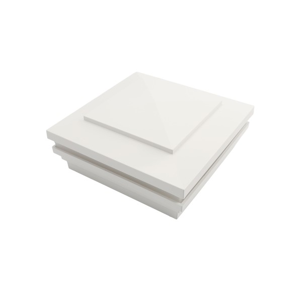 6" Sq. Cape May Halo Low Voltage LED Lighted Vinyl Post Cap for Vinyl Fence and Railing (Cool White) White