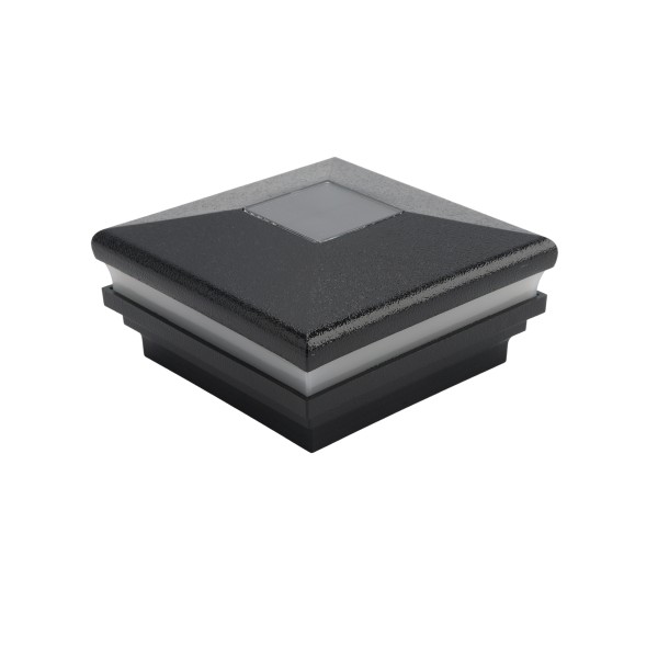 4" x 4" Neptune Halo Solar LED Lighted Vinyl Post Cap - Hammertone Black