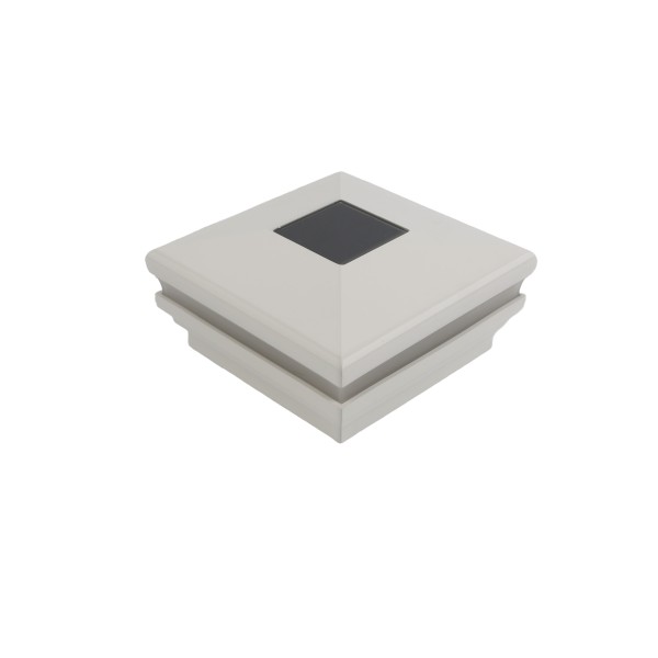 4" Sq. Neptune Halo Solar LED Lighted Vinyl Post Cap for Vinyl Fence and Railing (White)