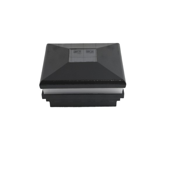 4 1/2" Sq. Neptune Halo Solar LED Lighted Vinyl Post Cap for Vinyl Fence and Railing (Hammertone Black)