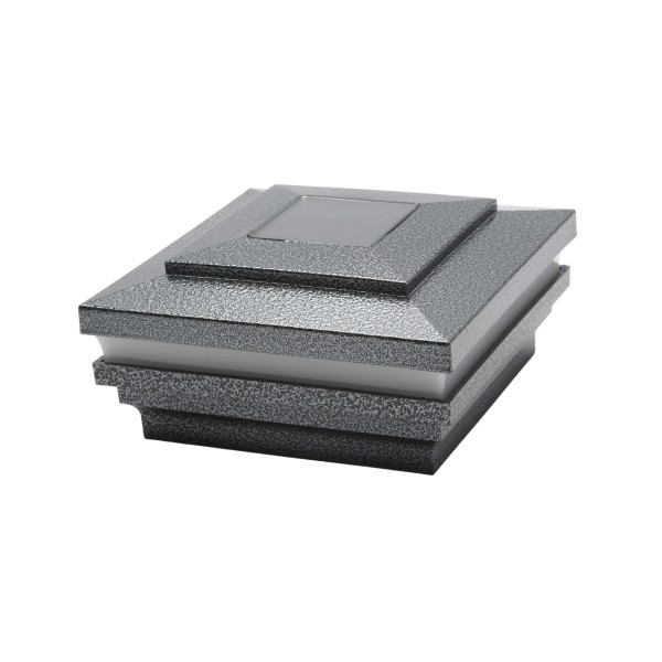 4 1/2" Sq. Cape May Halo Solar LED Lighted Vinyl Post Cap for Vinyl Fence and Railing (Antique Gray) (simple6)