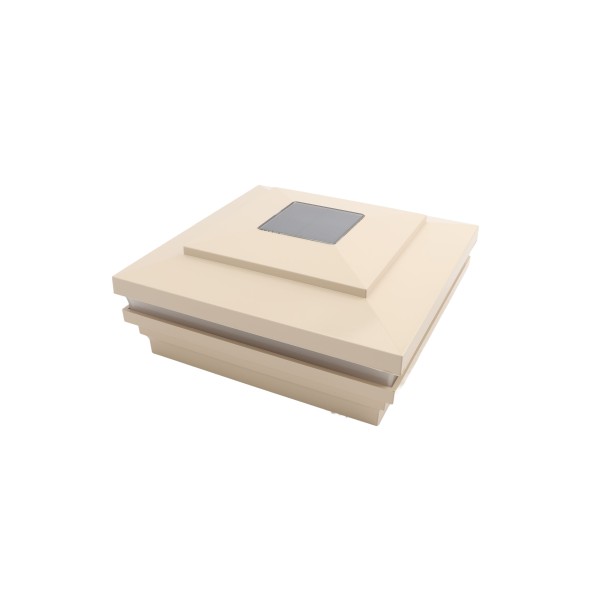 LMT-1859KT 5" Sq. Cape May Halo Solar LED Lighted Vinyl Post Cap - Beige