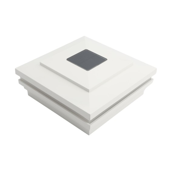 LMT-1860W 5.625" Sq. Cape May Halo Solar LED Lighted Vinyl Post Cap - White