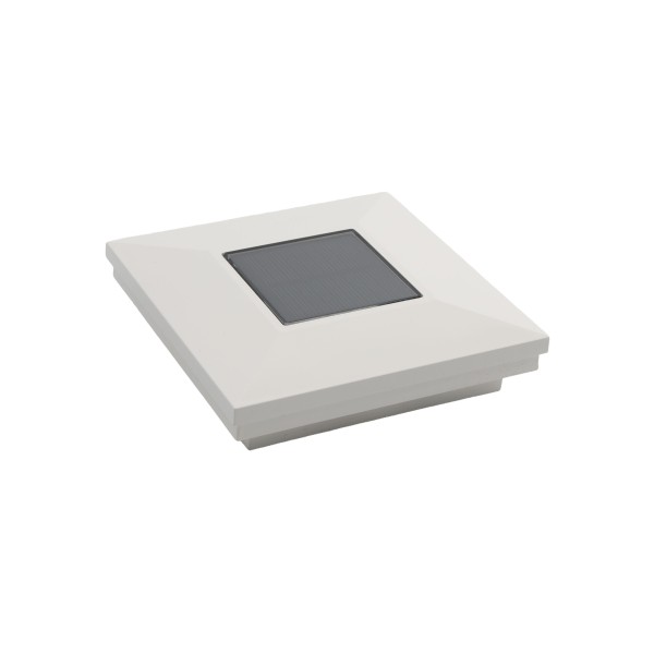 4" Sq. Ornamental Downward Solar LED Lighted Vinyl Post Cap for Vinyl Fence and Railing (White) 