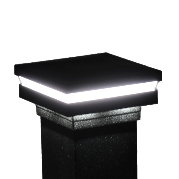3.25" Sq. Ornamental Low Voltage Combo Vinyl Post Cap for Vinyl Fence and Railing (Warm White) Black