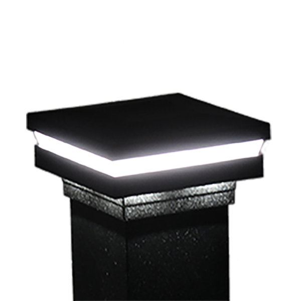  3.25" Sq. Ornamental Low Voltage Combo Vinyl Post Cap for Vinyl Fence and Railing (Warm White)  Textured Black Matte