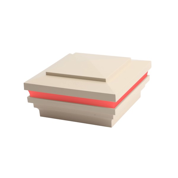 6" Sq. Cape May Halo Low Voltage Post Cap with RGB Lighting & 2 Way Splitter | Beige