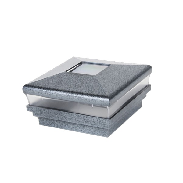 3.625" Sq. Neptune Solar LED Vinyl Post Cap | Antique Gray