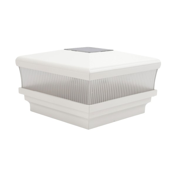 LMT-1666W 4" Sq. Neptune Scallop Lens Solar LED Lighted Vinyl Post Cap - White