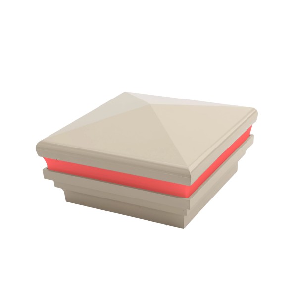 4" Sq. Neptune Halo Low Voltage Post Cap with RGB Lighting & 2 Way Splitter | Beige