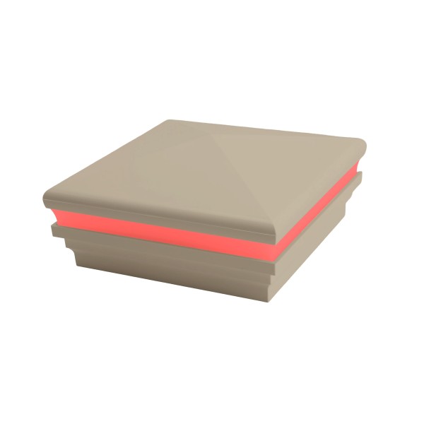 6" Sq. Neptune Halo Low Voltage Post Cap with RGB Lighting & 2 Way Splitter | Khaki