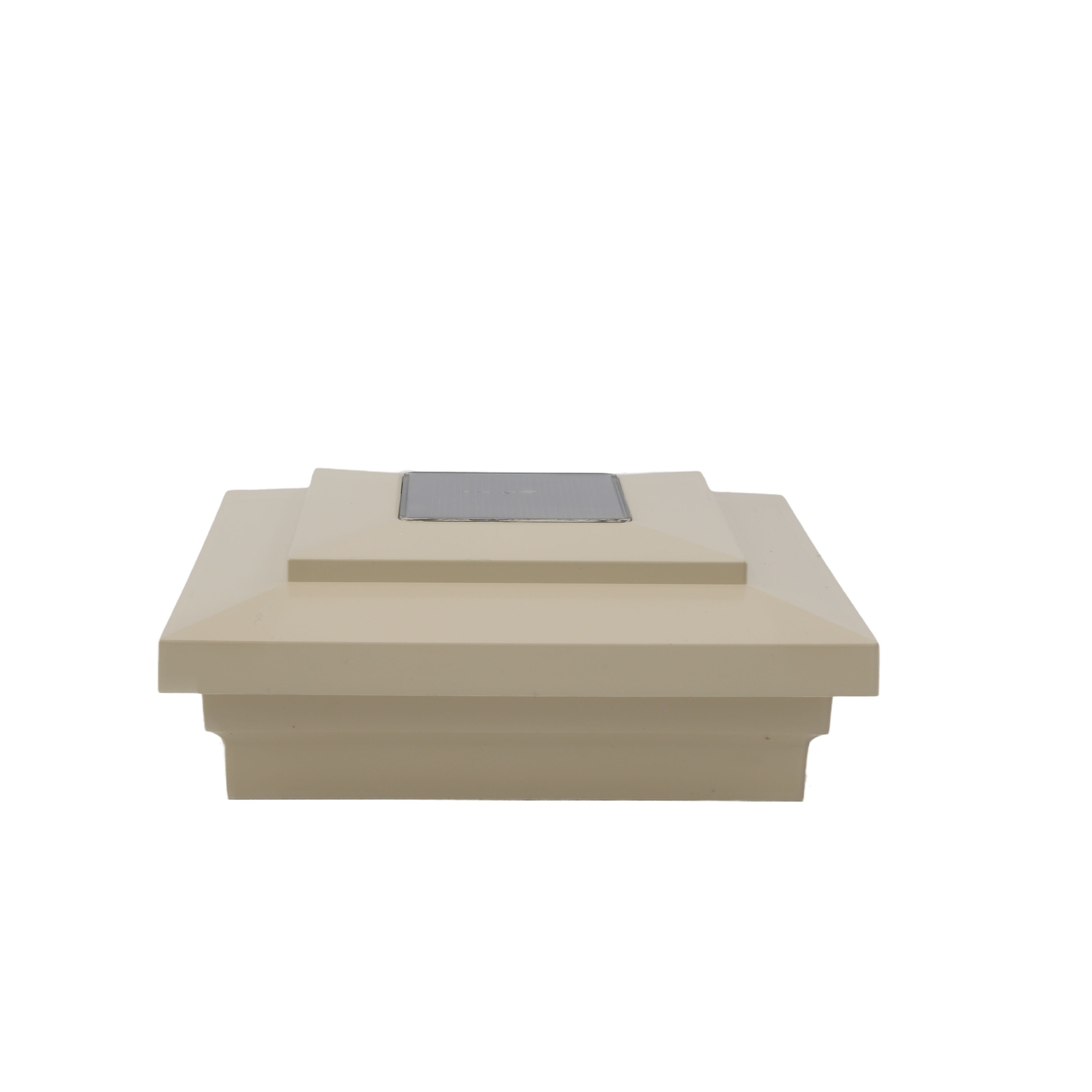 4 Sq. Cape May Downward Solar LED Lighted Vinyl Post Cap for Vinyl Fence and Railing Almond