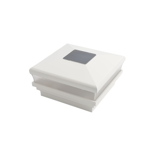 3.625" Sq. Neptune Solar LED Lighted Vinyl Post Cap for Vinyl Fence and Railing (White)