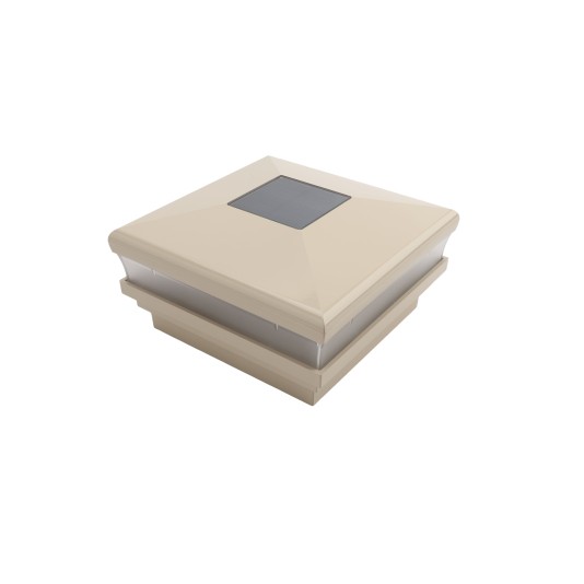4" Sq. Neptune Solar LED Lighted Vinyl Post Cap for Vinyl Fence and Railing (Almond)
