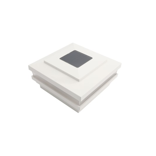 3.625" Sq. Cape May Solar LED Lighted Vinyl Post Cap for Vinyl Fence and Railing (White)