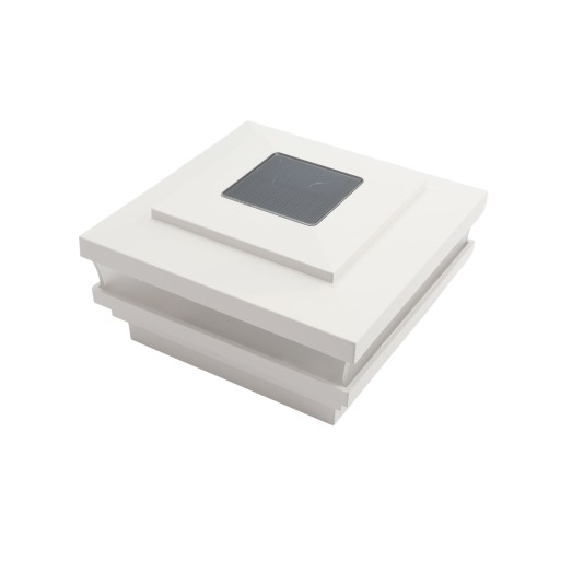 4" Sq. Cape May Solar LED Lighted Vinyl Post Cap for Vinyl Fence and Railing (White)
