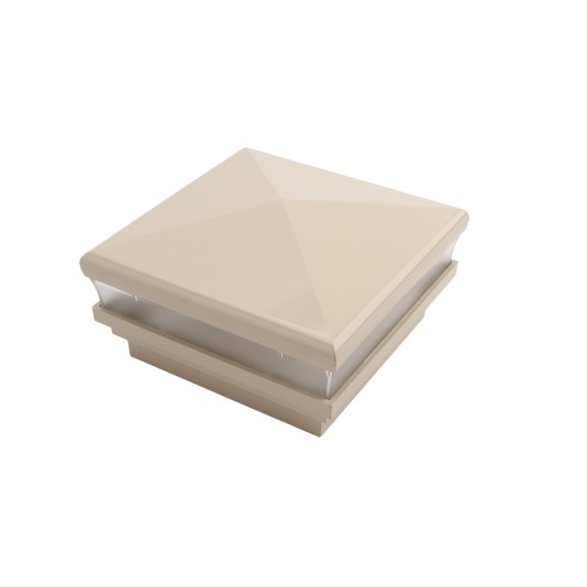 4" Sq. Neptune Low Voltage LED Lighted Vinyl Post Cap for Vinyl Fence and Railing (Warm White) Almond
