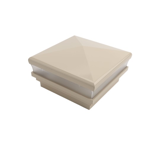4" Sq. Neptune Low Voltage LED Lighted Vinyl Post Cap for Vinyl Fence and Railing (Cool White) Almond
