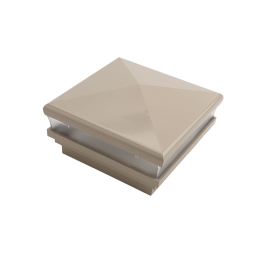 4" Sq. Neptune Low Voltage LED Lighted Vinyl Post Cap for Vinyl Fence and Railing (Warm White) Khaki