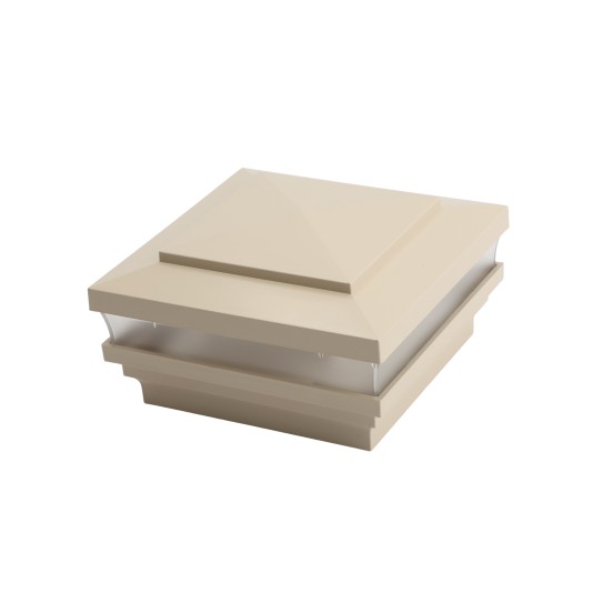 4" Sq. Cape May Low Voltage LED Lighted Vinyl Post Cap for Vinyl Fence and Railing (Warm White) Almond (simple6)