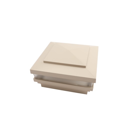4" Sq. Cape May Low Voltage LED Lighted Vinyl Post Cap for Vinyl Fence and Railing (Warm White) Beige