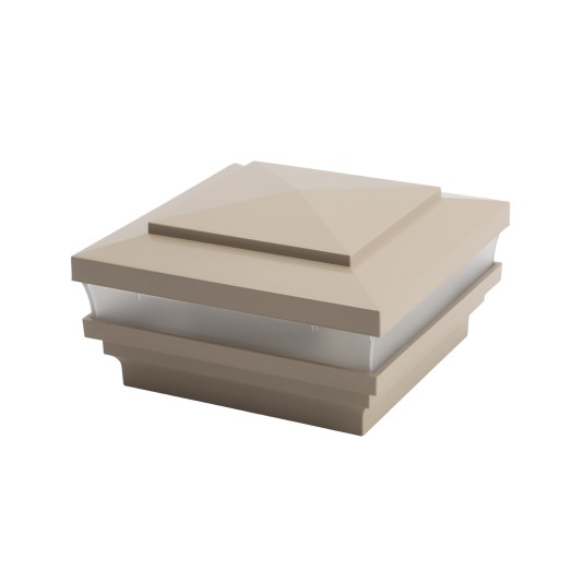 4" Sq. Cape May Low Voltage LED Lighted Vinyl Post Cap for Vinyl Fence and Railing (Warm White) Khaki