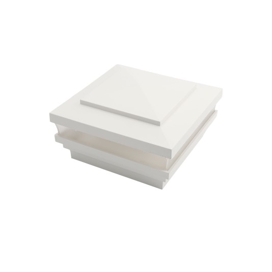 4" Sq. Cape May Low Voltage LED Lighted Vinyl Post Cap for Vinyl Fence and Railing (Cool White) White