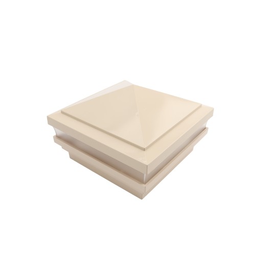 4" Sq. Haven Low Voltage LED Lighted Vinyl Post Cap for Vinyl Fence and Railing (Warm White) Beige