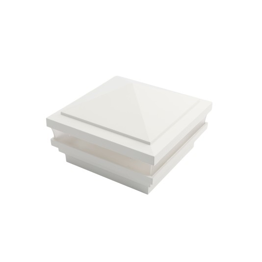4" Sq. Haven Low Voltage LED Lighted Vinyl Post Cap for Vinyl Fence and Railing (Warm White) White