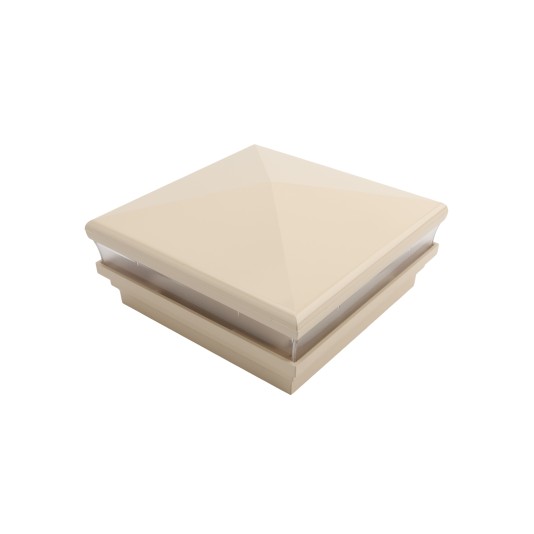 5" Sq. Neptune Low Voltage LED Lighted Vinyl Post Cap for Vinyl Fence and Railing (Warm White) Beige