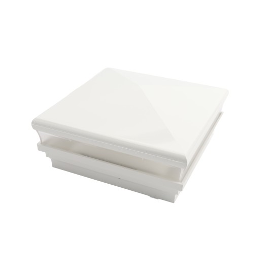 5" Sq. Neptune Low Voltage LED Lighted Vinyl Post Cap for Vinyl Fence and Railing (Cool White) White