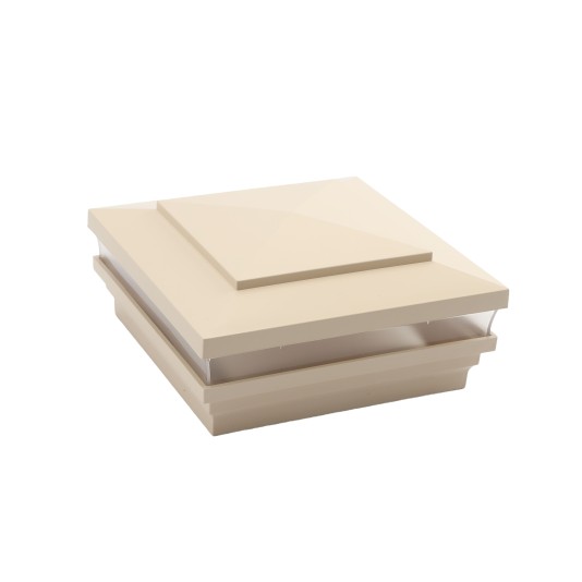 5" Sq. Cape May Low Voltage LED Lighted Vinyl Post Cap for Vinyl Fence and Railing (Cool White) Beige
