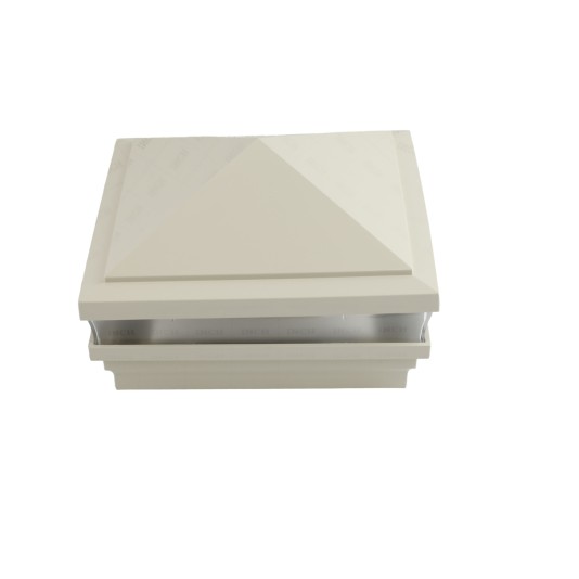 5" Sq. Haven Low Voltage LED Lighted Vinyl Post Cap for Vinyl Fence and Railing (Warm White) Almond