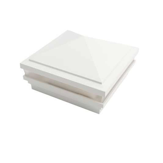 5" Sq. Haven Low Voltage LED Lighted Vinyl Post Cap for Vinyl Fence and Railing (Warm White) White