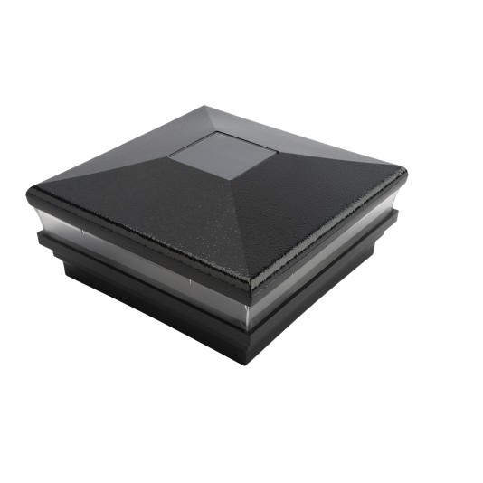 5.625" Sq. Neptune Solar LED Lighted Vinyl Post Cap for Vinyl Fence and Railing (Hammertone Black)