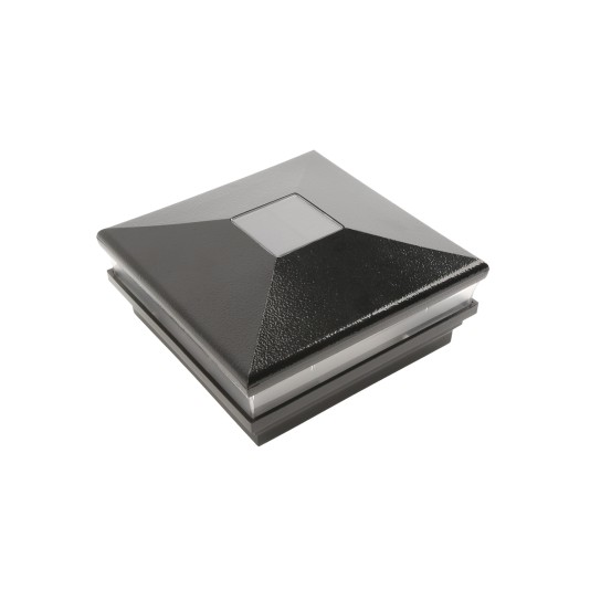 6" Sq. Neptune Solar LED Lighted Vinyl Post Cap for Vinyl Fence and Railing (Hammertone Black)