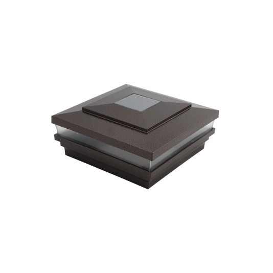 LMT-1517AB 5" Sq. Cape May Solar LED Lighted Vinyl Post Cap - Antique Brown