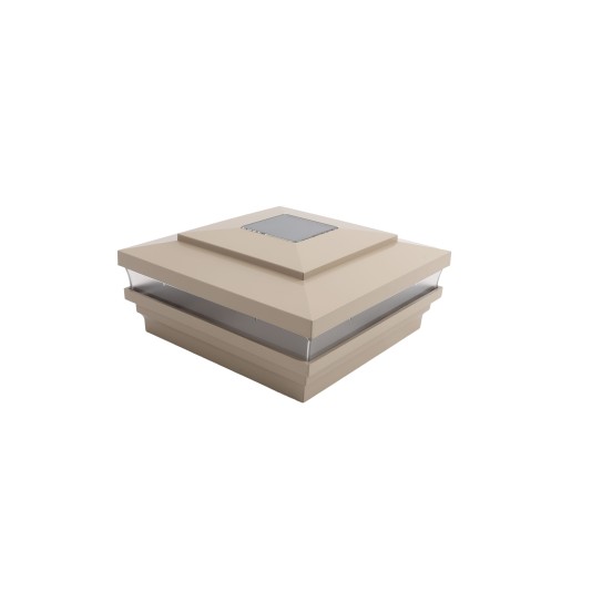 LMT-1517KK 5" Sq. Cape May Solar LED Lighted Vinyl Post Cap - Khaki