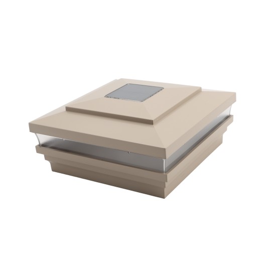 LMT-1518KK 5.625" Sq. Cape May Solar LED Lighted Vinyl Post Cap - Khaki