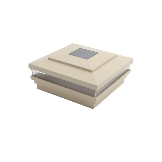 LMT-1519NA 6" Sq. Cape May Solar LED Lighted Vinyl Post Cap - Almond