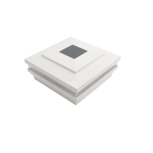 6" Sq. Cape May Solar LED Lighted Vinyl Post Cap for Vinyl Fence and Railing (White)