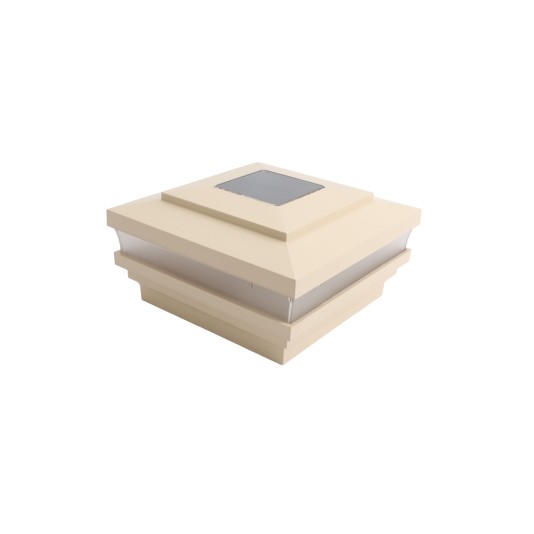 4.5" Sq. Cape May Solar LED Lighted Vinyl Post Cap for Vinyl Fence and Railing (Beige)