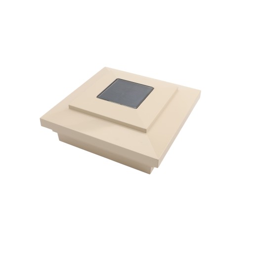 4" Sq. Cape May Downward Solar LED Lighted Vinyl Post Cap for Vinyl Fence and Railing (Beige)