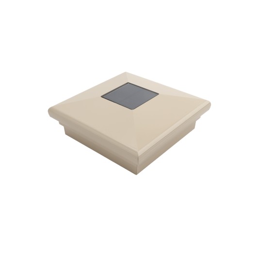 4" Sq. Neptune Downward Solar LED Lighted Vinyl Post Cap for Vinyl Fence and Railing (Almond)