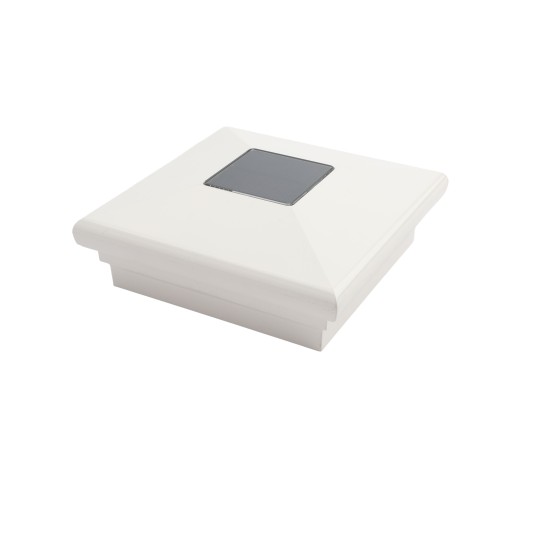 4" Sq. Neptune Downward Solar LED Lighted Vinyl Post Cap for Vinyl Fence and Railing (White)