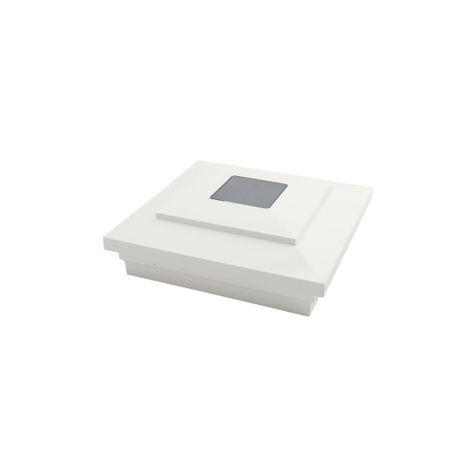 5" Sq. Cape May Downward Solar LED Lighted Vinyl Post Cap for Vinyl Fence and Railing (White)